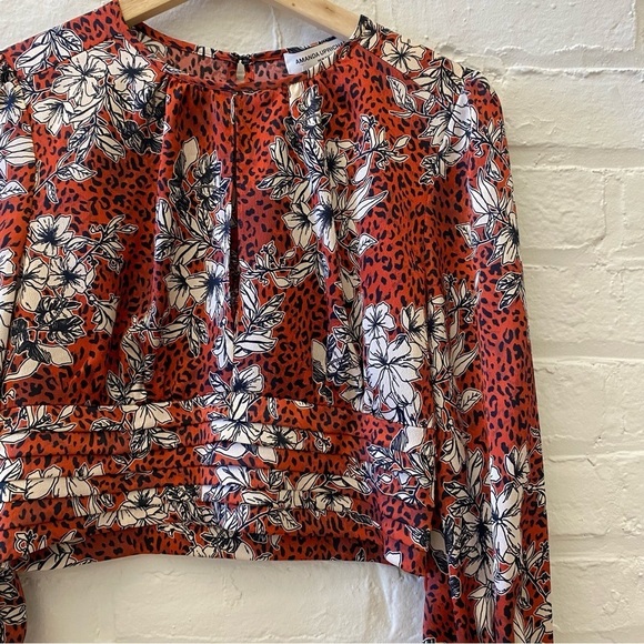 Amanda Uprichard || Samira Floral Leopard Keyhole Blouse Orange / Leopard Small - Picture 2 of 8